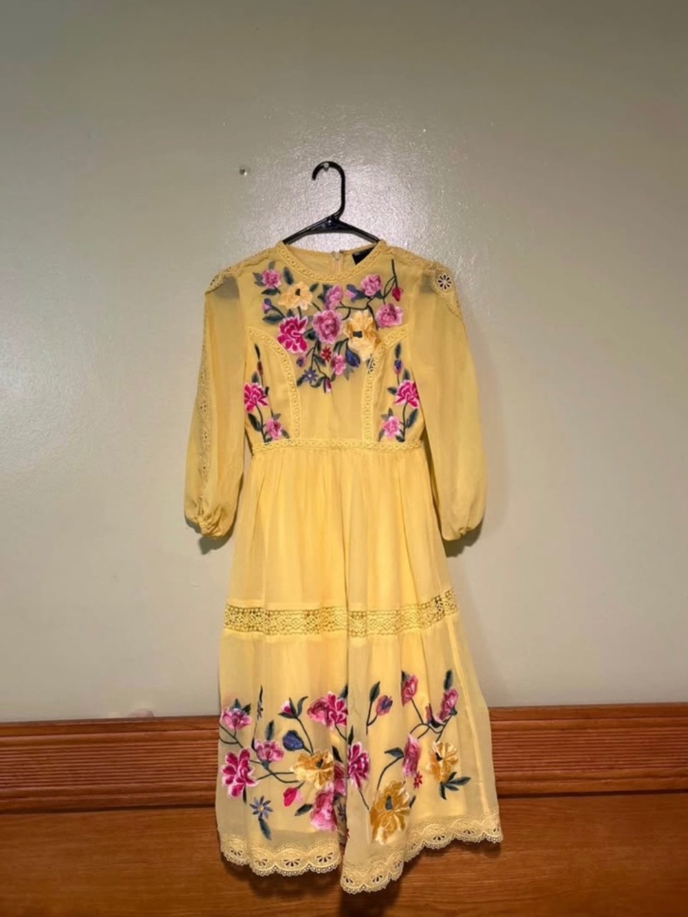 ASOS Yellow Embroidered Midi Dress, Petite Size 0